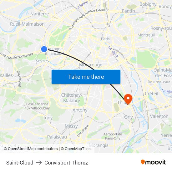 Saint-Cloud to Convisport Thorez map