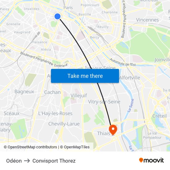 Odéon to Convisport Thorez map