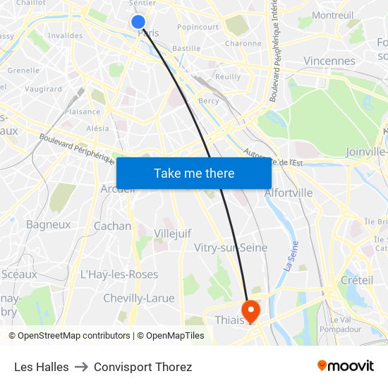 Les Halles to Convisport Thorez map