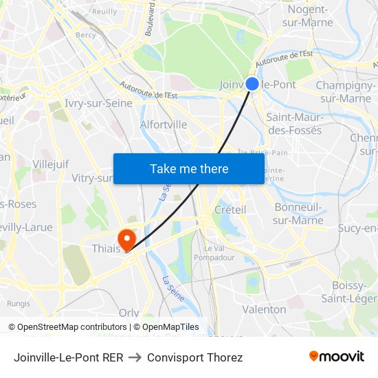 Joinville-Le-Pont RER to Convisport Thorez map