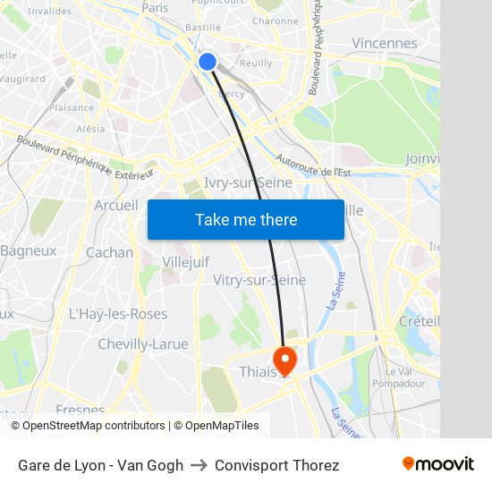 Gare de Lyon - Van Gogh to Convisport Thorez map