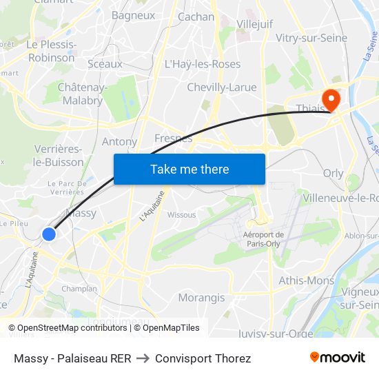 Massy - Palaiseau RER to Convisport Thorez map