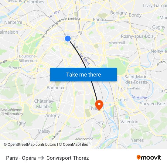 Paris - Opéra to Convisport Thorez map