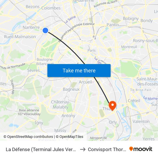La Défense (Terminal Jules Verne) to Convisport Thorez map