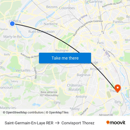 Saint-Germain-En-Laye RER to Convisport Thorez map
