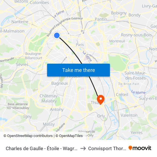 Charles de Gaulle - Étoile - Wagram to Convisport Thorez map