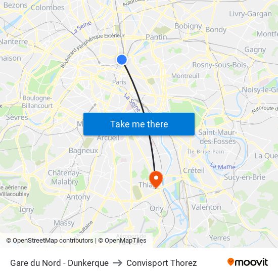 Gare du Nord - Dunkerque to Convisport Thorez map