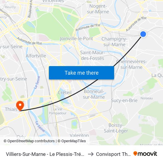 Villiers-Sur-Marne - Le Plessis-Trévise RER to Convisport Thorez map