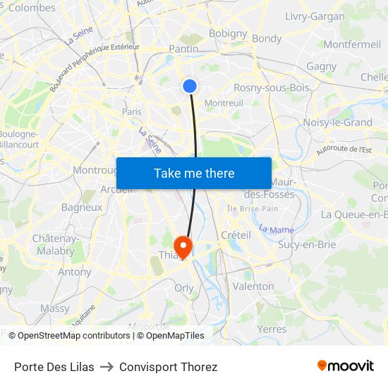 Porte Des Lilas to Convisport Thorez map
