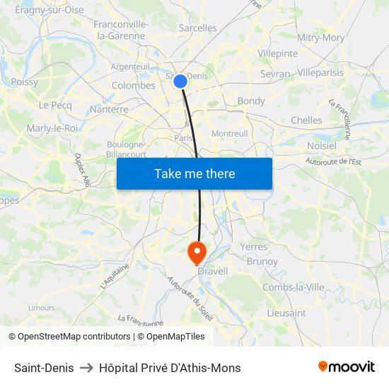 Saint-Denis to Hôpital Privé D'Athis-Mons map