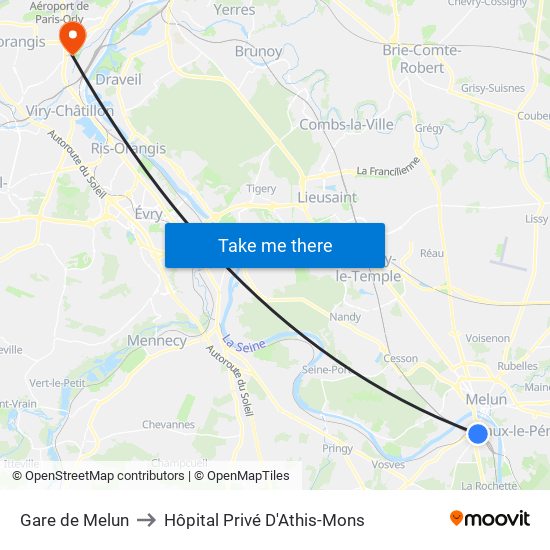 Gare de Melun to Hôpital Privé D'Athis-Mons map