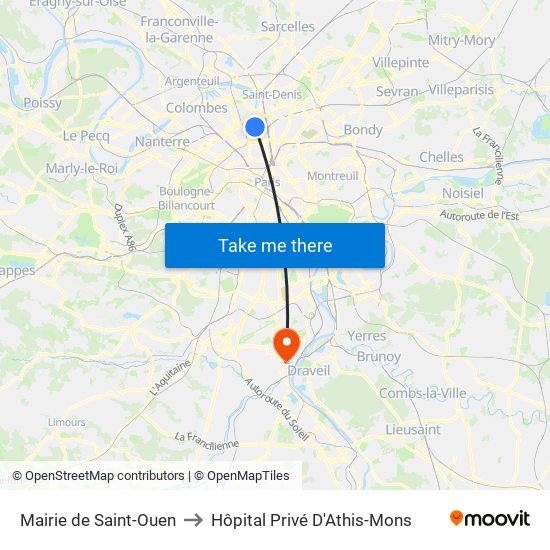 Mairie de Saint-Ouen to Hôpital Privé D'Athis-Mons map