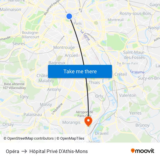 Opéra to Hôpital Privé D'Athis-Mons map