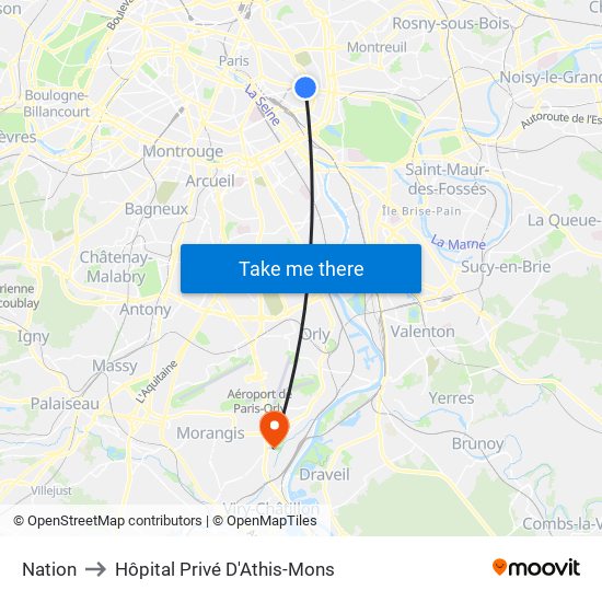 Nation to Hôpital Privé D'Athis-Mons map