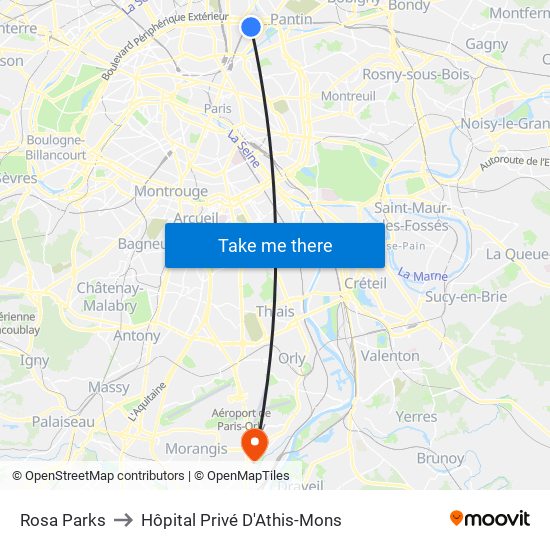 Rosa Parks to Hôpital Privé D'Athis-Mons map