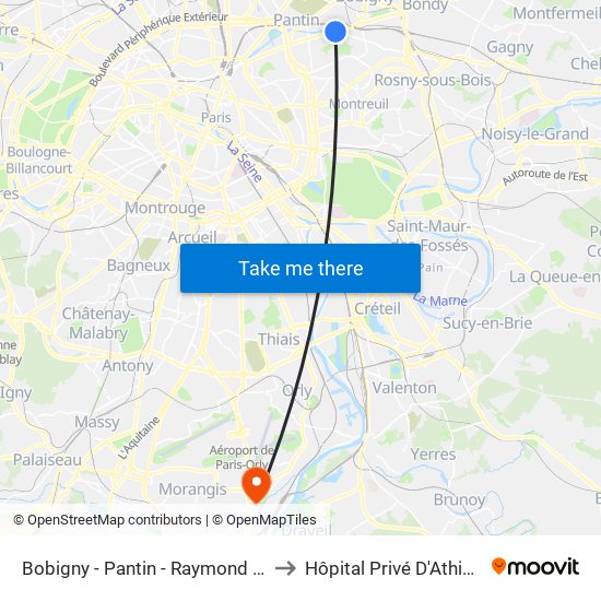 Bobigny - Pantin - Raymond Queneau to Hôpital Privé D'Athis-Mons map