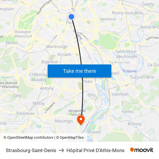 Strasbourg-Saint-Denis to Hôpital Privé D'Athis-Mons map