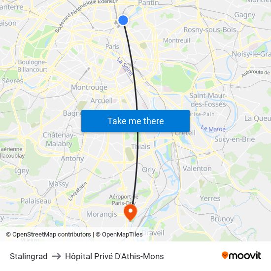 Stalingrad to Hôpital Privé D'Athis-Mons map