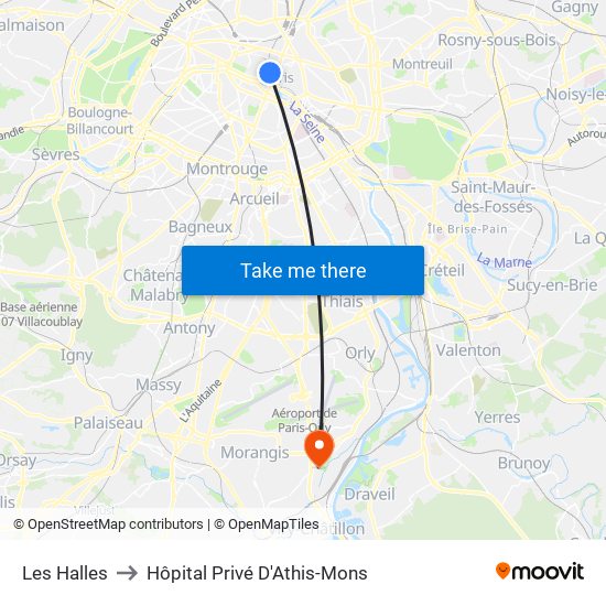 Les Halles to Hôpital Privé D'Athis-Mons map