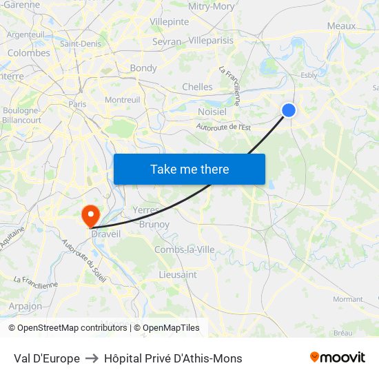 Val D'Europe to Hôpital Privé D'Athis-Mons map