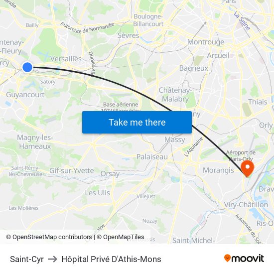Saint-Cyr to Hôpital Privé D'Athis-Mons map