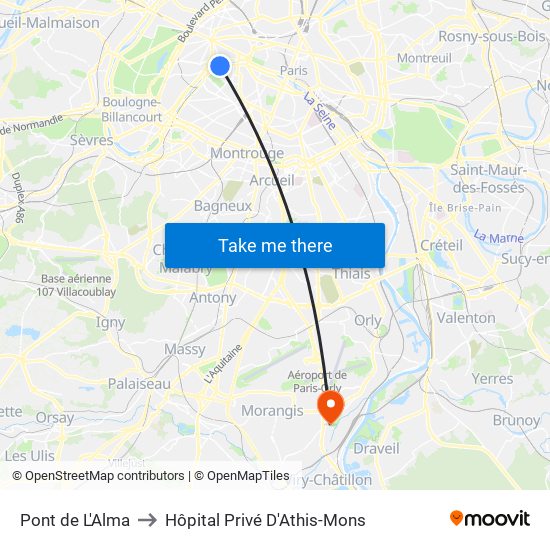 Pont de L'Alma to Hôpital Privé D'Athis-Mons map