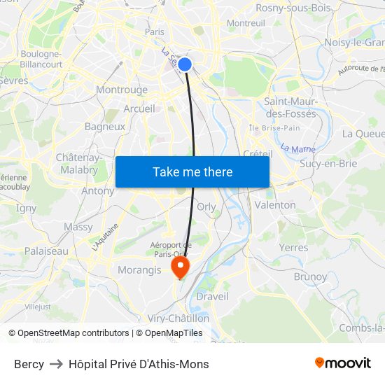 Bercy to Hôpital Privé D'Athis-Mons map