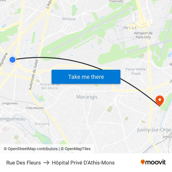 Rue Des Fleurs to Hôpital Privé D'Athis-Mons map