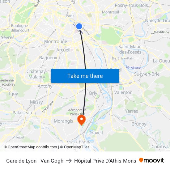 Gare de Lyon - Van Gogh to Hôpital Privé D'Athis-Mons map