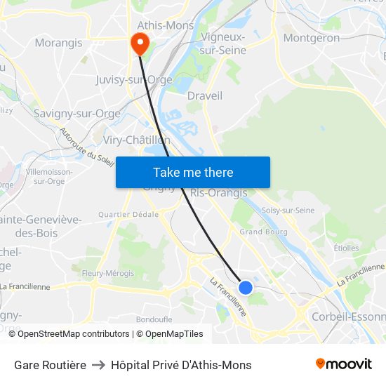 Gare Routière to Hôpital Privé D'Athis-Mons map