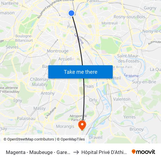 Magenta - Maubeuge - Gare du Nord to Hôpital Privé D'Athis-Mons map