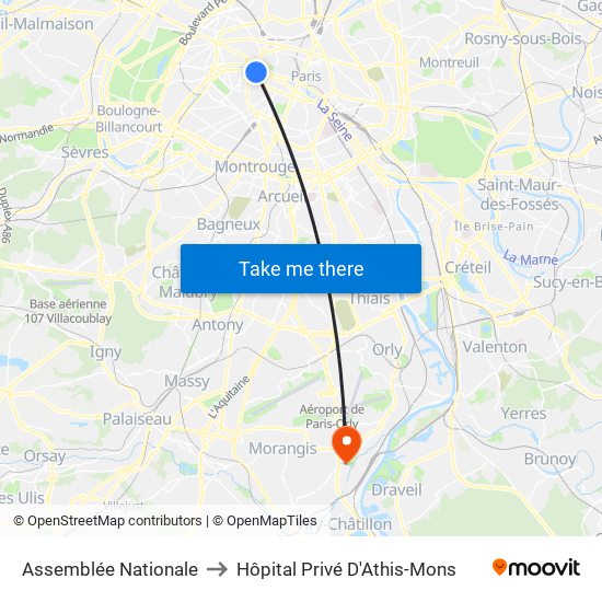 Assemblée Nationale to Hôpital Privé D'Athis-Mons map