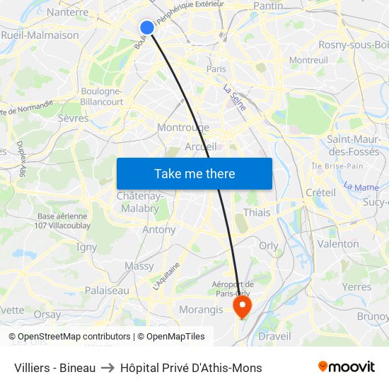 Villiers - Bineau to Hôpital Privé D'Athis-Mons map