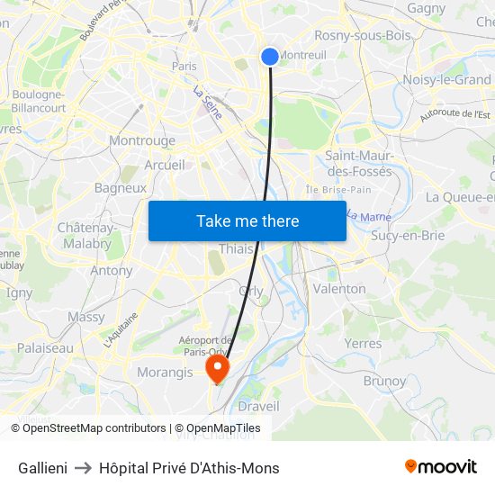Gallieni to Hôpital Privé D'Athis-Mons map