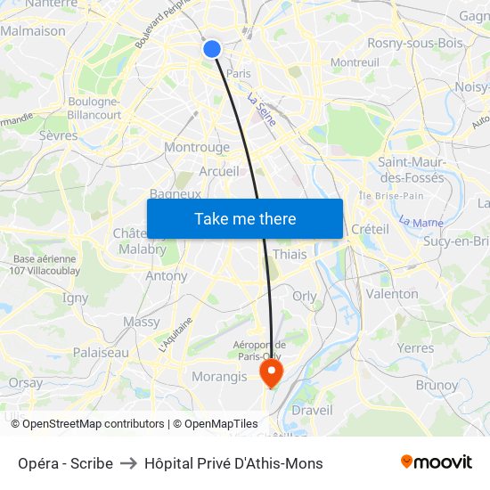 Opéra - Scribe to Hôpital Privé D'Athis-Mons map