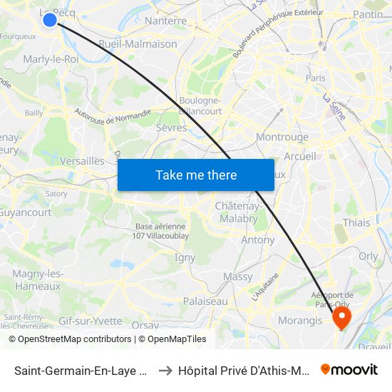 Saint-Germain-En-Laye RER to Hôpital Privé D'Athis-Mons map