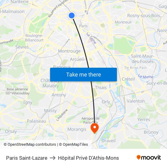 Paris Saint-Lazare to Hôpital Privé D'Athis-Mons map