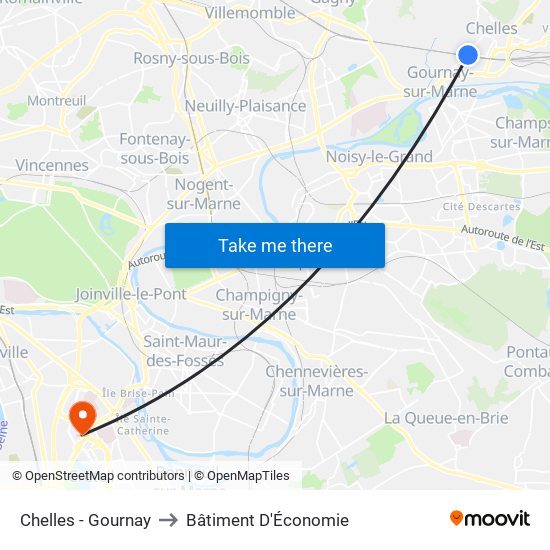 Chelles - Gournay to Bâtiment D'Économie map