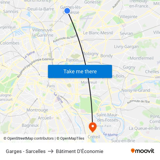 Garges - Sarcelles to Bâtiment D'Économie map
