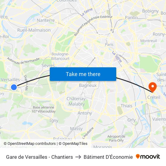 Gare de Versailles - Chantiers to Bâtiment D'Économie map