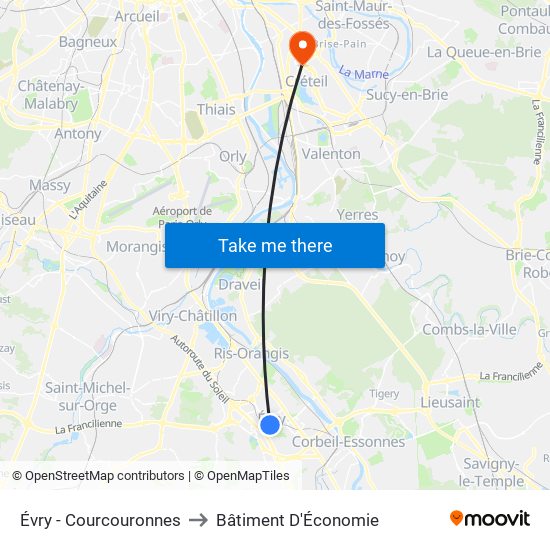 Évry - Courcouronnes to Bâtiment D'Économie map
