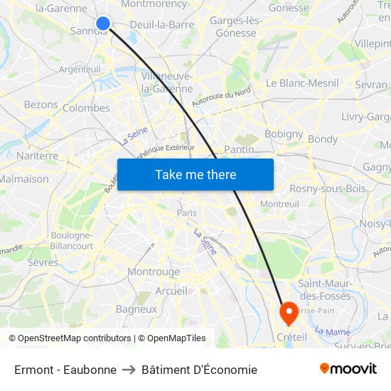 Ermont - Eaubonne to Bâtiment D'Économie map
