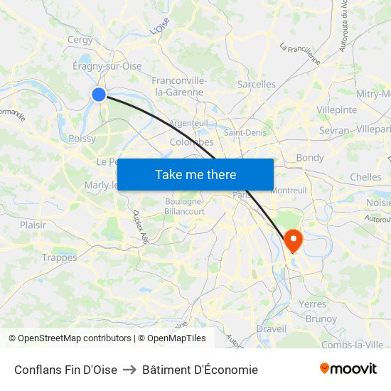 Conflans Fin D'Oise to Bâtiment D'Économie map