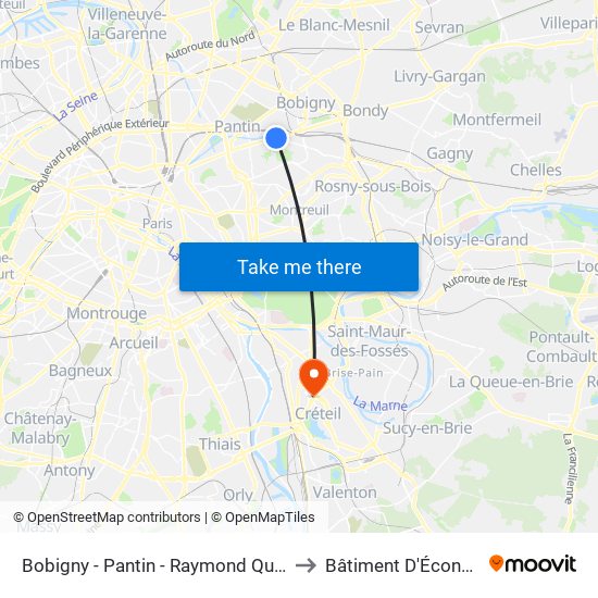 Bobigny - Pantin - Raymond Queneau to Bâtiment D'Économie map