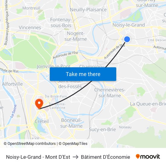 Noisy-Le-Grand - Mont D'Est to Bâtiment D'Économie map