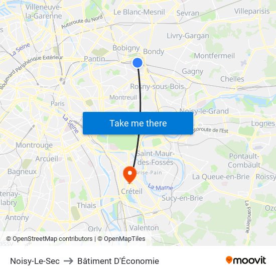 Noisy-Le-Sec to Bâtiment D'Économie map