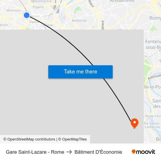 Gare Saint-Lazare - Rome to Bâtiment D'Économie map