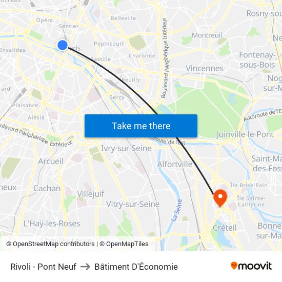 Rivoli - Pont Neuf to Bâtiment D'Économie map