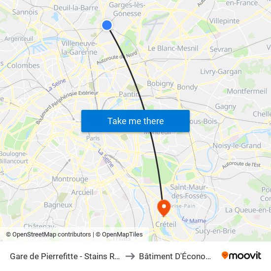 Gare de Pierrefitte - Stains RER to Bâtiment D'Économie map