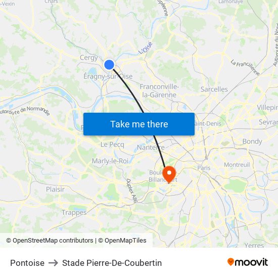 Pontoise to Stade Pierre-De-Coubertin map
